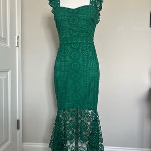 Lina Stunning Emerald Green Crochet Lace Maxi Dress.